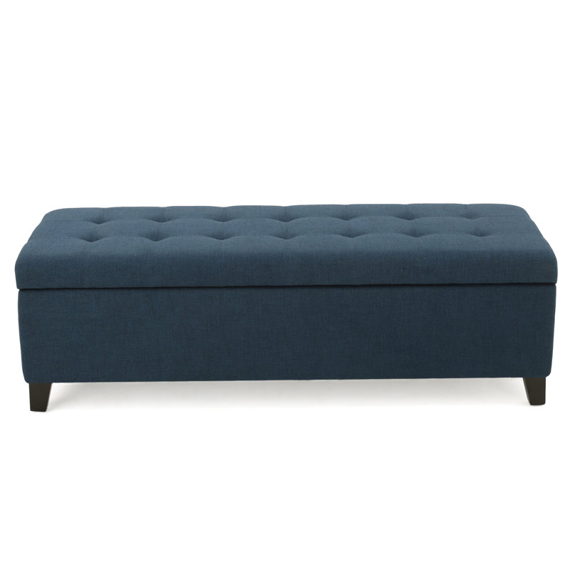 Repose-pieds de rangement rectangulaire capitonné de 50 po Idalynn, Bleu très foncé