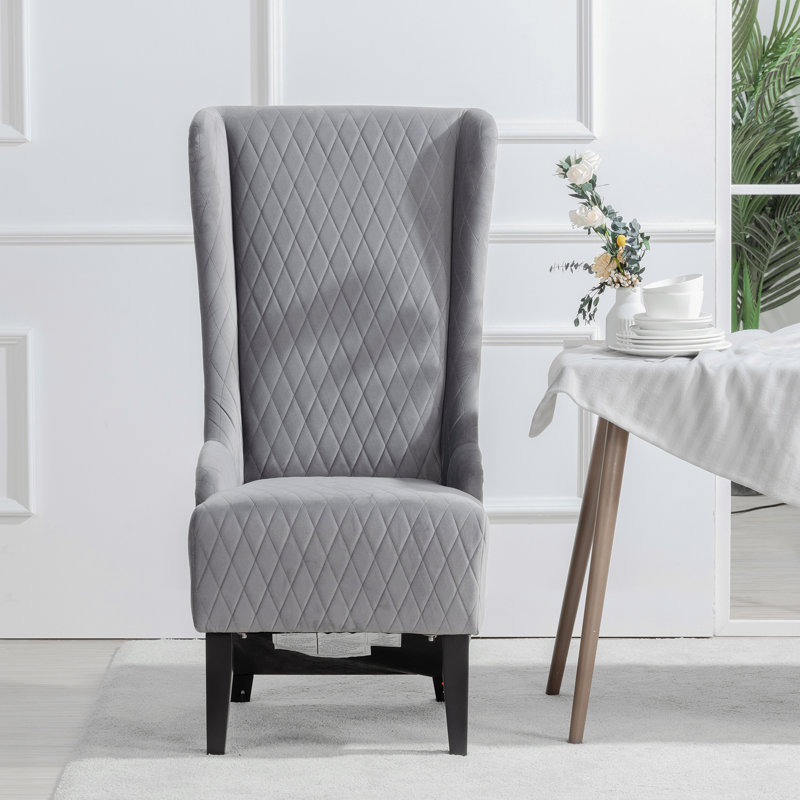 Fauteuil d'appoint en velours de 23,4 po de large, relaxant à haut dossier. Gris pour les espaces de vie. Pieds en bois. Rembourrage doux. Tissu de qualité supérieure. Éponge épaissie pour un confort durable. Chaise d'appoint moderne large. Confortable et fonctionnel.