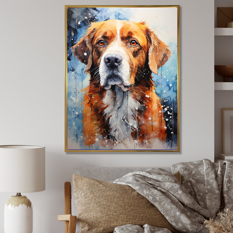 Saint Bernard Serenity II sur toile, Cadre flottant doré, H 44 po x l 34 po