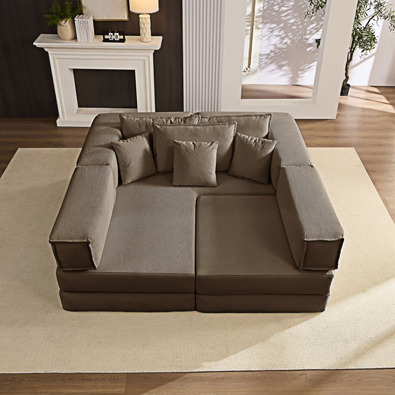 Canapé modulaire rembourré avec coussins, Brun