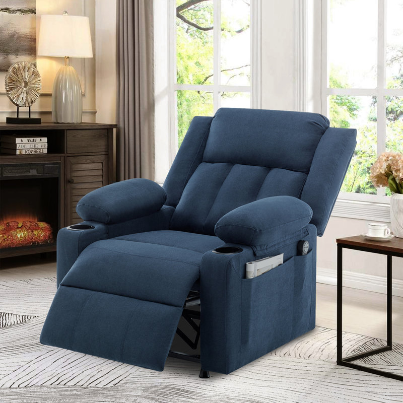 31.9" Wide Modern And Classic Soft Overstuffed Power Standard Chair - Lumbar Heated Massage Recliner With Tray Table & Dual Cup Holders