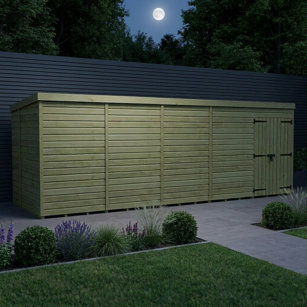 Total Sheds 20ft x 6ft Pent Garden Shed - Double Door - No Windows - Pressure Treated Timber - UK Manufactured