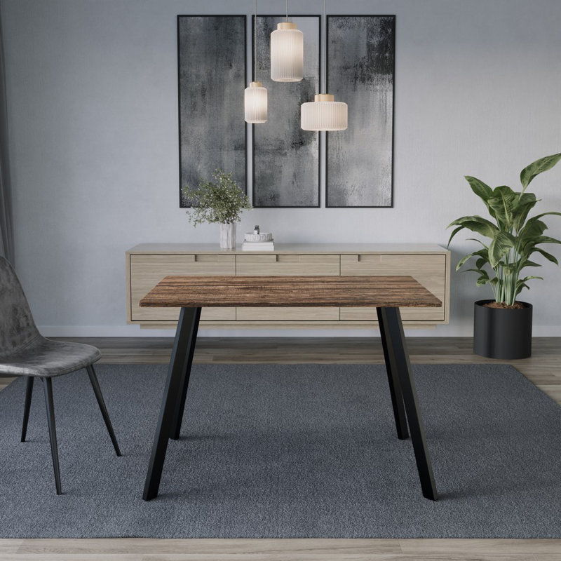 Metal Base Dining Table, Rustic Oak