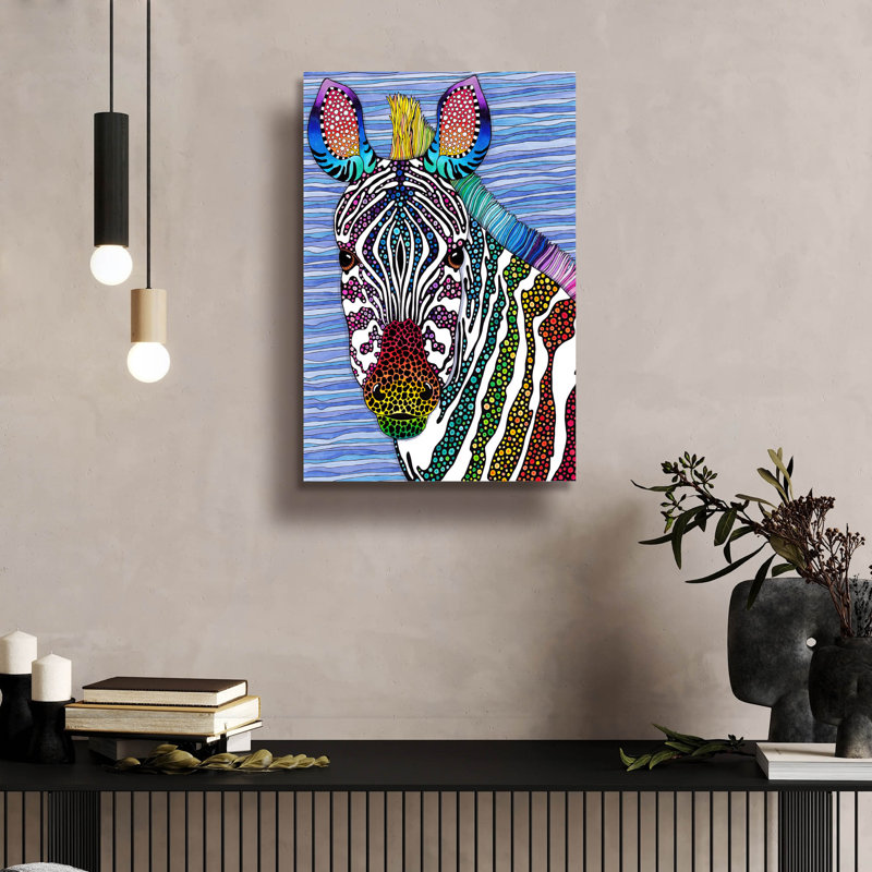 Bungalow Rose «Rainbow Zebra» par Hello Angel, art mural en verre acrylique, H 24 po x l 16 po x P 0,2 po