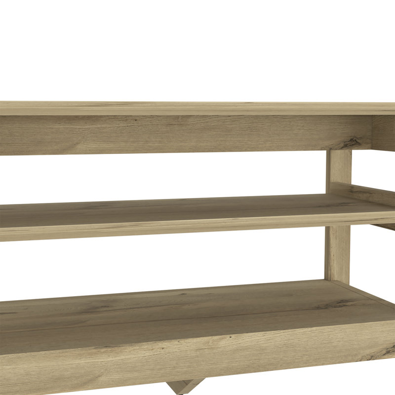 Misuri Storage Bench with 4 Legs and 2 Open Shelves, Light Oak