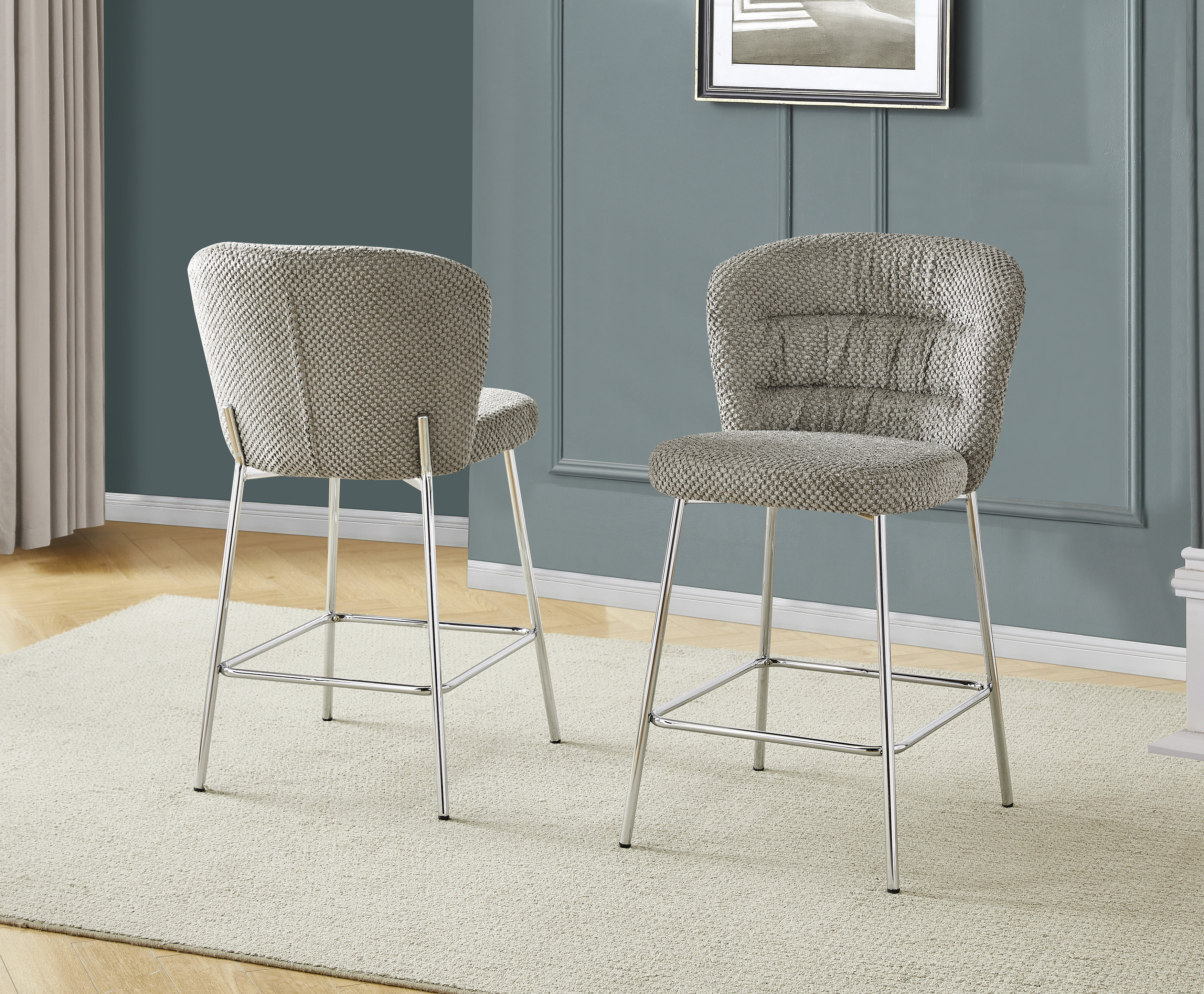 Latitude Run® Counterheight Chairs With Checker Textured Velvet & Base ...