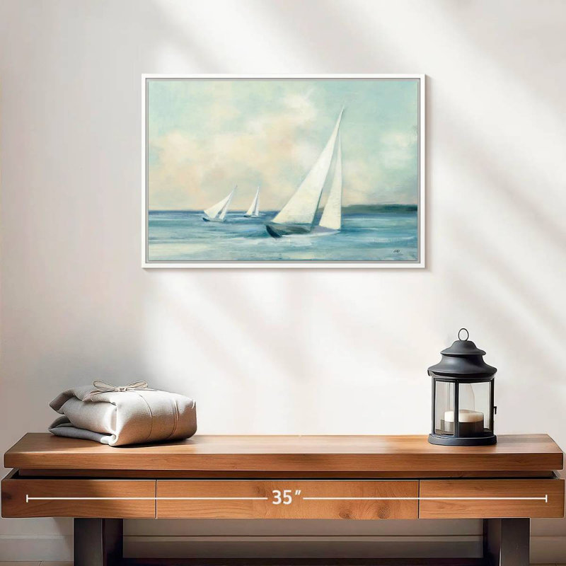 Voiliers au lever du soleil, Cadre flottant blanc, 19 po x 13 po