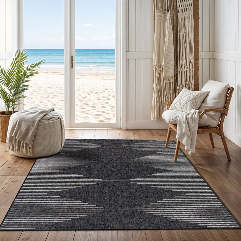 Marion Indoor & Outdoor Modern Boho Charcoal Rug, Rectangle 130 x 180cm