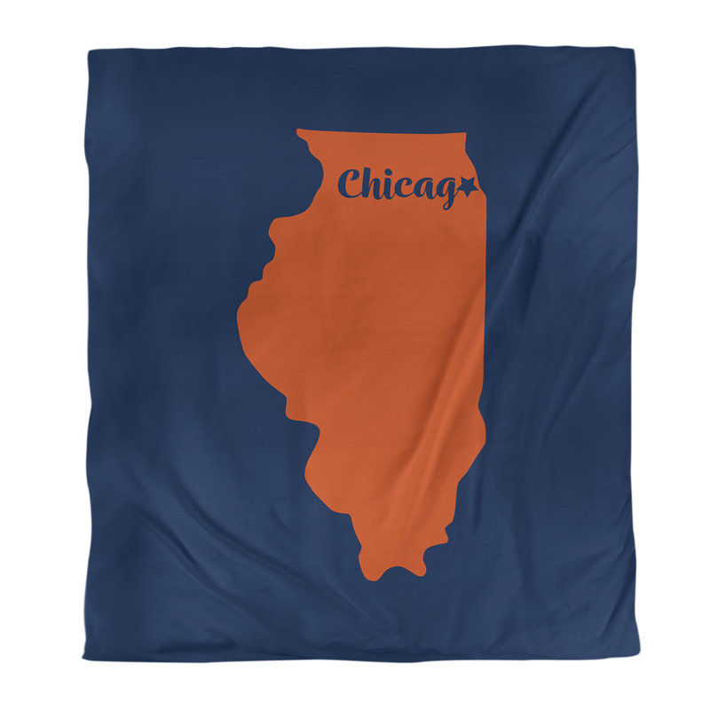 Housse de couette simple chicago Illinois, Housse de couette pour grand lit, Bleu marine / Orange, Polyester brossé