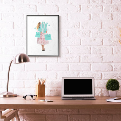 «Femme faisant les courses, bleu et rose glamour» par Amanda Greenwood - reproduction d'art