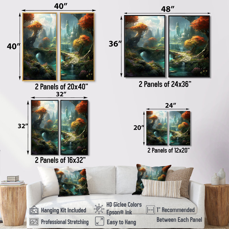 Château de conte de fées I - grands châteaux, impressions sur toile, 2 panneaux, H 20 po x l 24 po, Argent argent