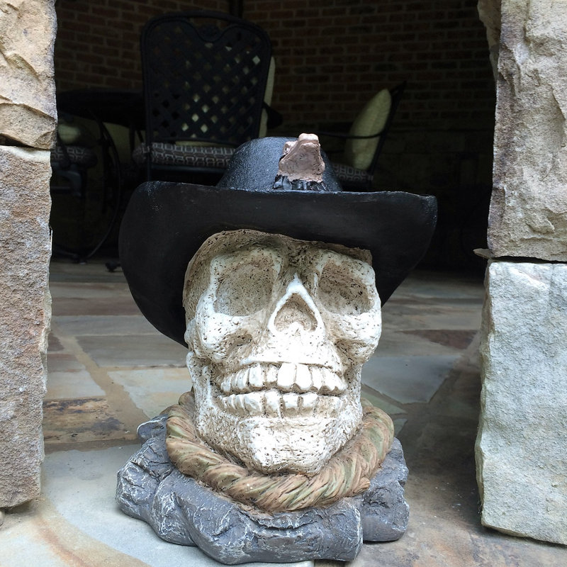 Statue de jardin Life's a Beach Cowboy Skull avec hochet serpent
