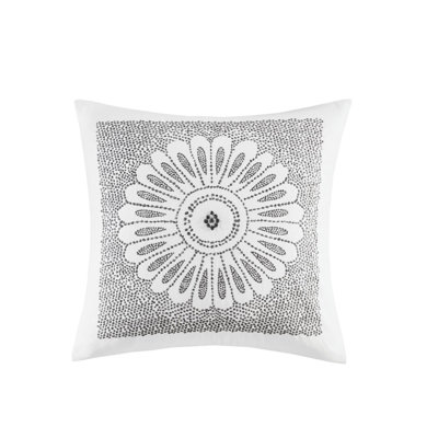 Cotton Embroidered Decorative Square Pillow Grey 20X20"