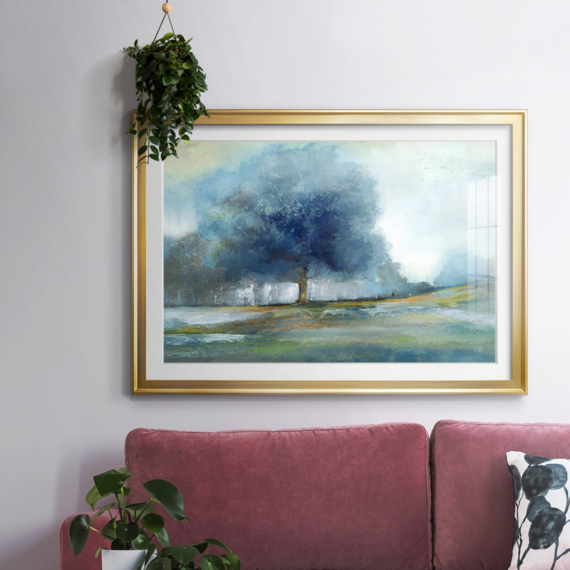 Arbre fantaisie encadré sur papier, H 30 po x l 44 po x P 1,5 po, Or