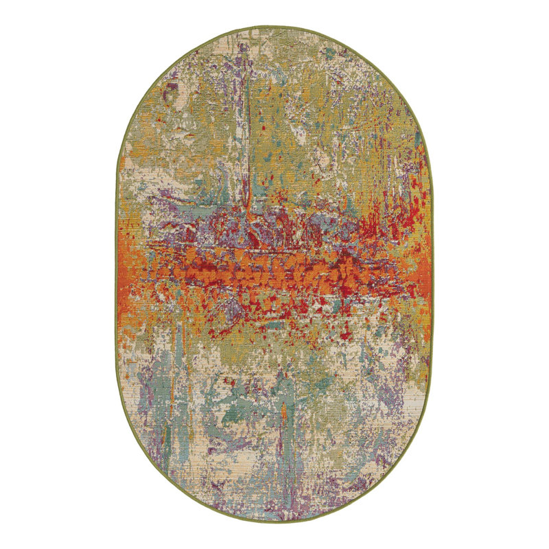 Trona Washable Abstract Indoor / Outdoor Rug, Oval 3'3" x 5'3"