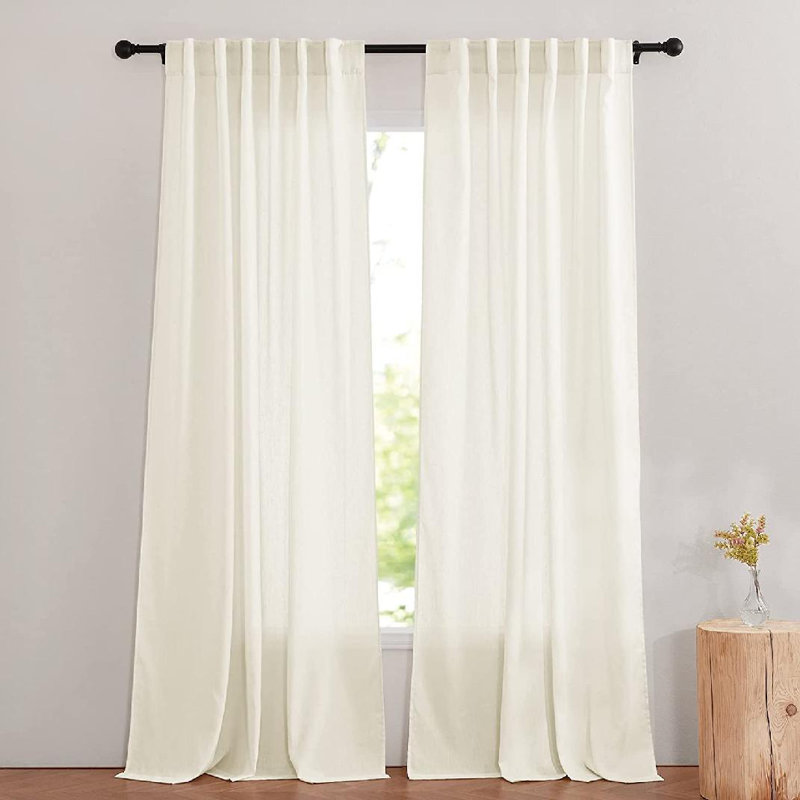 Paire de rideaux semi-transparents avec passe-tringle Storrie, Blanc, L 52 po x L 95 po