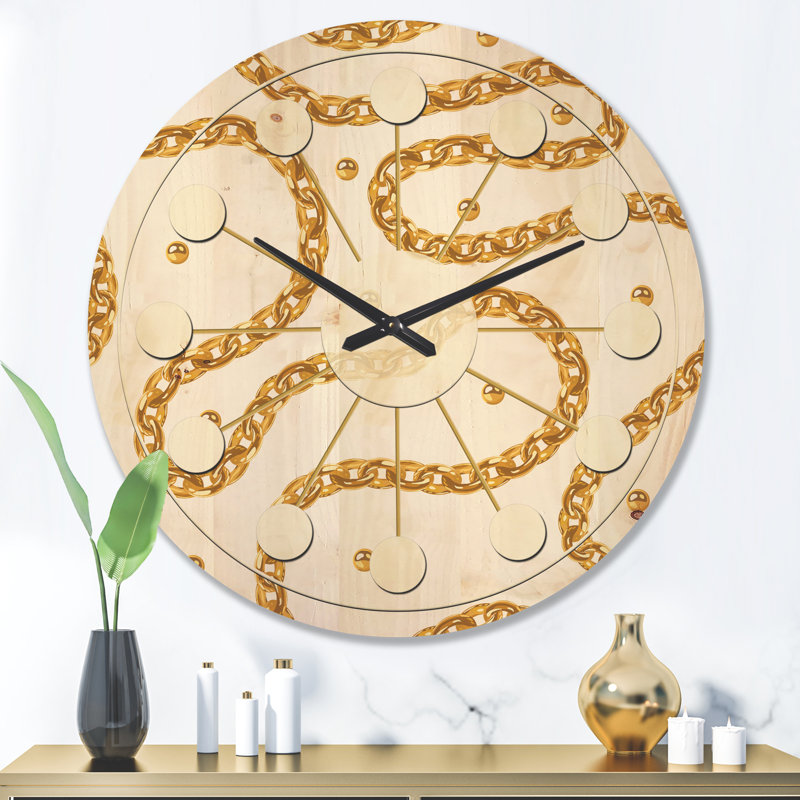 Chaîne dorée - horloge murale Mid-Century, Très grand
