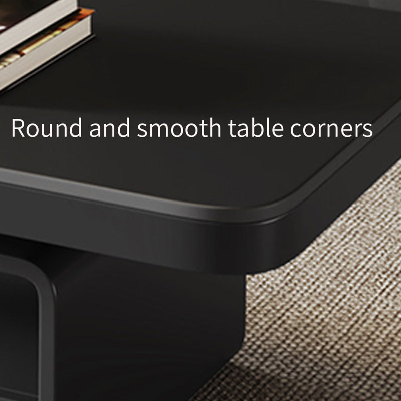 Table basse de luxe à plateau de rangement en ardoise, H 16,53 po x l 51,18 po x P 27,55 po, Noir, Noir
