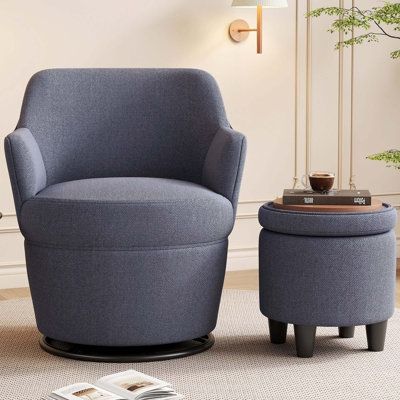 Ergonomic Rotating Armchair with Soft Linen-Cotton Fabric for Living and Bedroom by Latitude Run