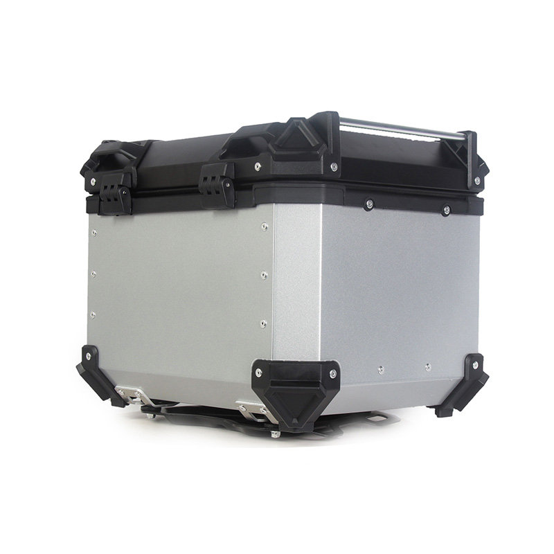 45L Motorcycle Top Case, Aluminum Alloy Waterproof Motorbike Top Box , Universal Motorcycle Trunk, Silver/Black