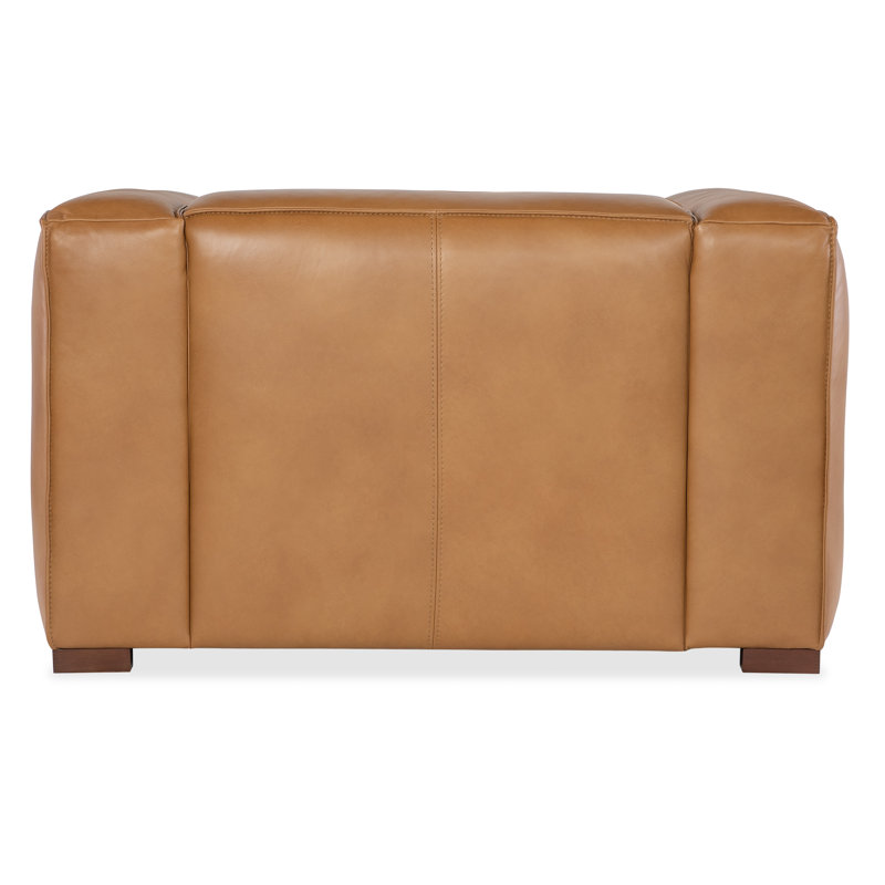 Zen Caramel Leather Accent Chair with Dark Wood Feet