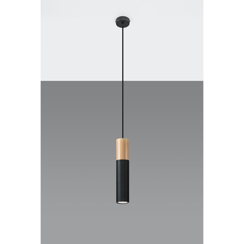 Casper 1 - Light White/Brown Cylinder Pendant, Black/Wood