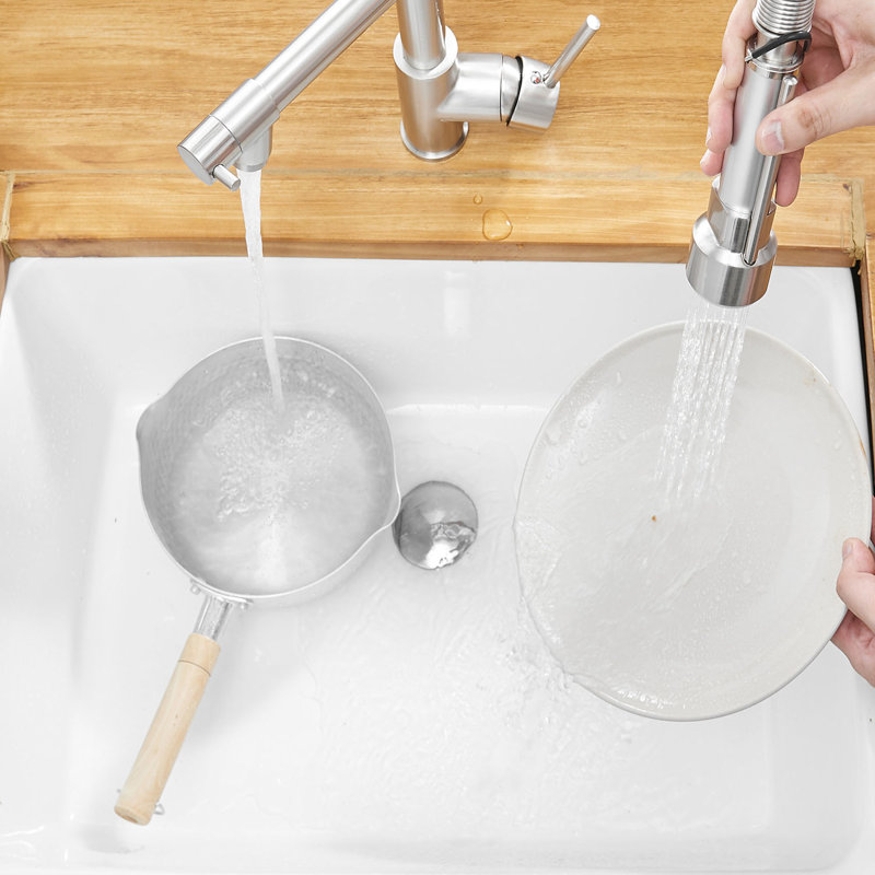 Hot And Cold Water Kitchen Faucet With Gorgeous Brushed Nickel Pull Down - Brass Build Commercial Versatile Solid For A Practical