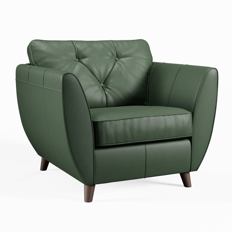 Marylin Leather Armchair, Hunter Green, Dark Wood