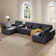 144.39" U-Shaped 6 Seats Modular Sectional Sofa with Storage Seats and Phone Holder and Console Table