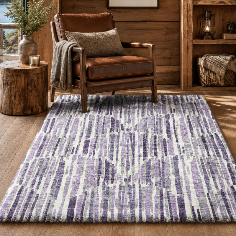 Tapis Dream Shag ADS739 Lines, lavable à la machine, de qualité supérieure, Purple, 10' x 14'