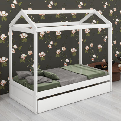 House-Shaped Bed Frame with Pull-Out Trundle