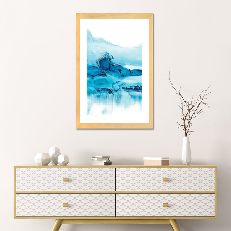 «Blue C Courants II» par Ethan Harper - reproduction d'art, H 24 po x l 16 po x P 1 po, Toile avec cadre en bois beige, Blanc