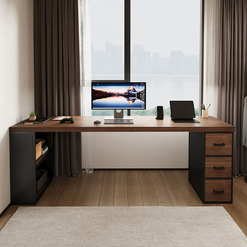 Bureaux rectangulaires en bois massif brun, H 29,53 po x l 70,87 po x P 23,62 po, Retour à droite