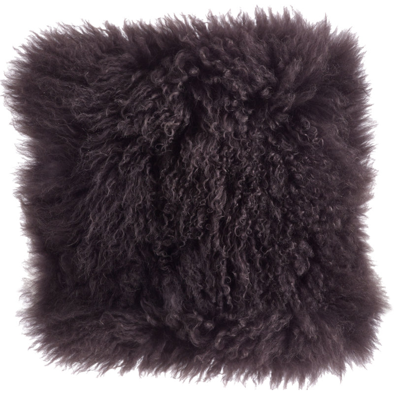 Coussin décoratif carré avec sa housse en laine d'agneau Iyana, Gris foncé, Carré 16 po