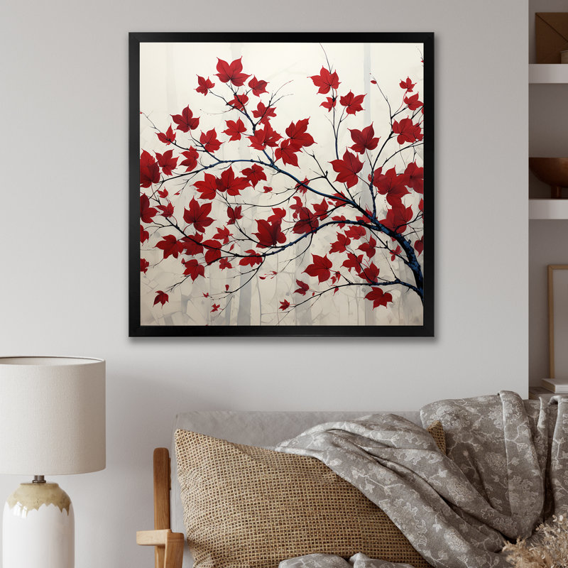 Red Leaves Scarlet Simplicity - feuilles, art mural encadré, H 36 po x l 36 po x P 1,5 po, Cadre simple noir