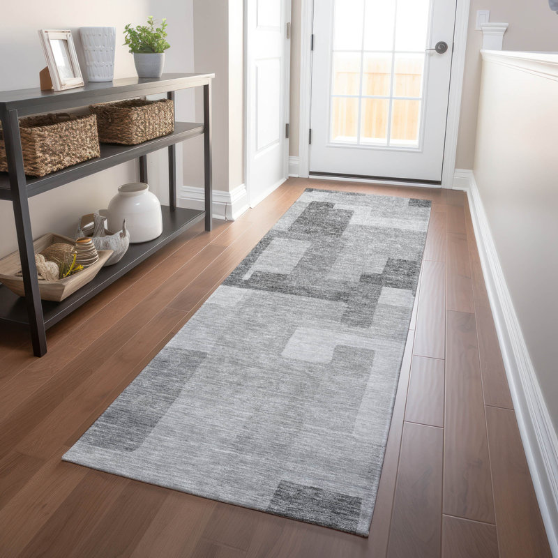 Tapis argenté de qualité supérieure lavable à la machine Tweedy, Tapis de couloir 2 pi 3 po x 7 pi 6 po