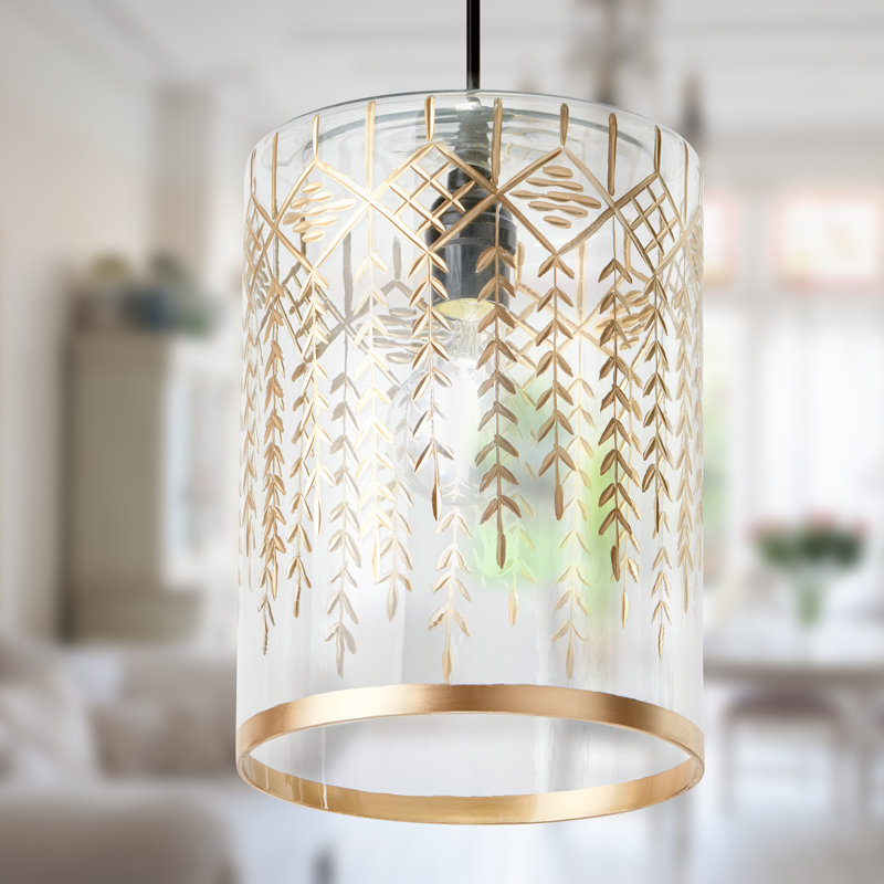 7.5" W Flora Glam Gold And Clear Glass Drum Shade Pendant - Mercer41