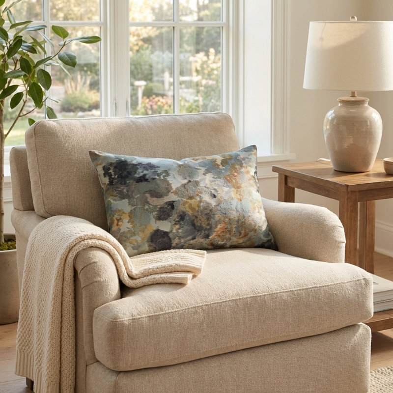 Oreiller de luxe Wildflower Icy, 16 po x 1 po, Coussin décoratif