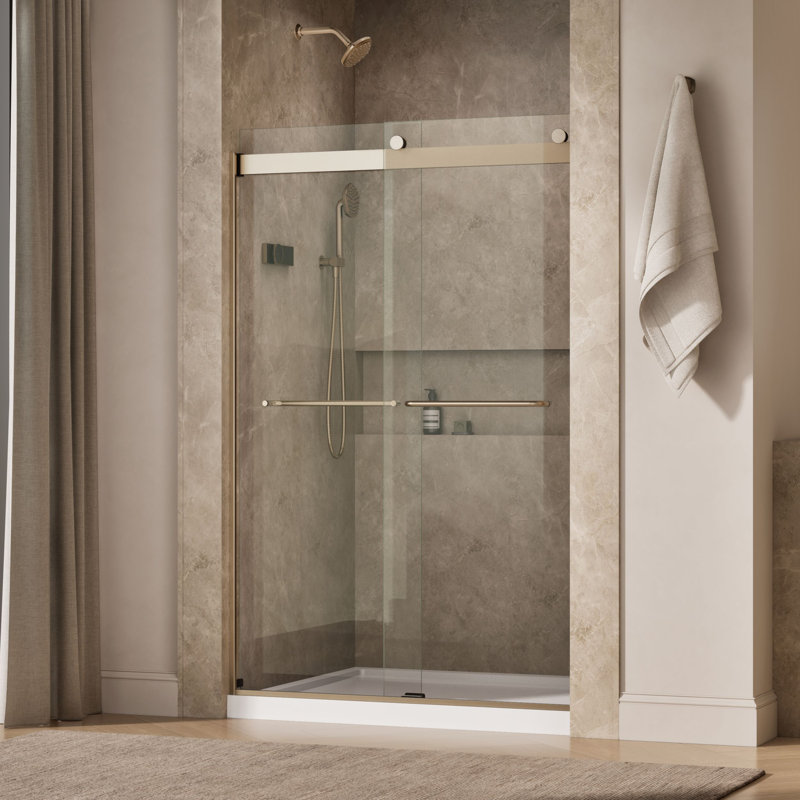 Levity 47.63" x 74" Bypass Shower Door with CleanCoat Technology, Anodized Brushed Bronze, Crystal Clear