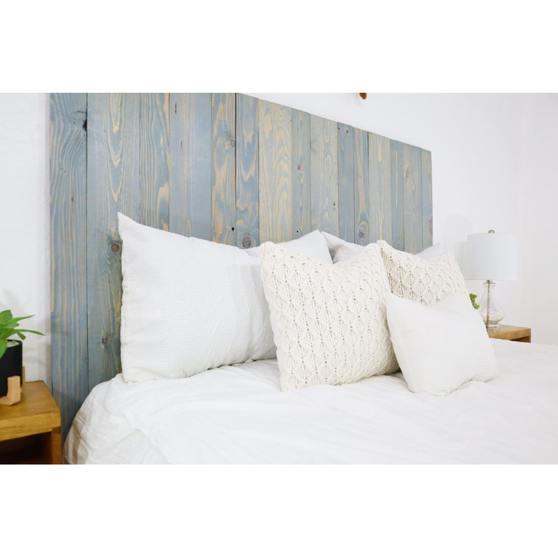 Tête de lit murale en bois massif Ashleah, Céleste, Simple