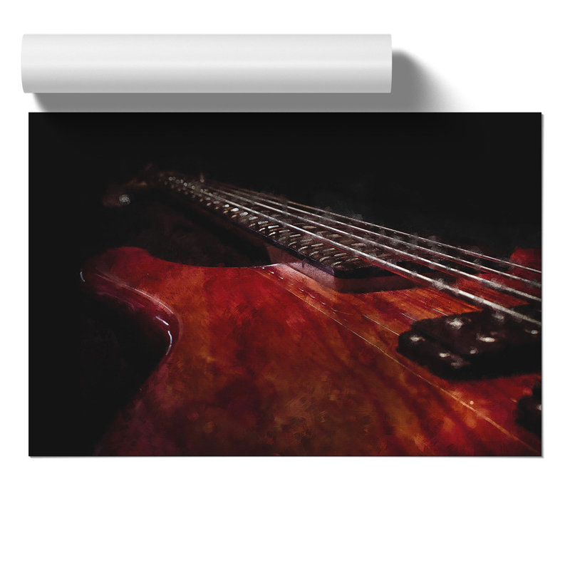 Cherry Red Bass Guitar Painting - Frameless Print, 30cm H x 42cm W x 0.1cm D