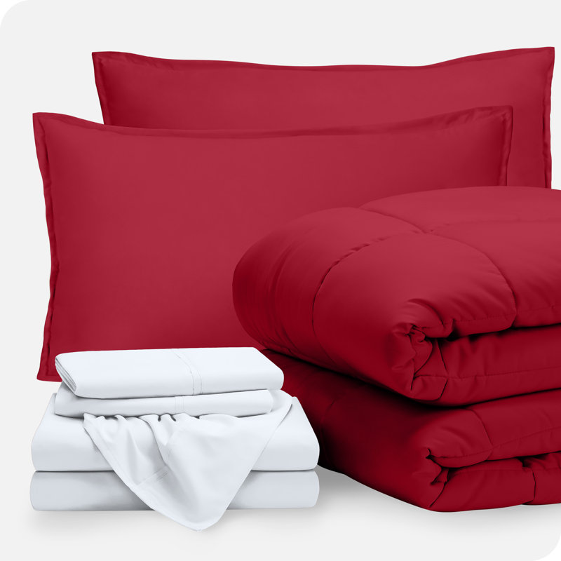 Lit dans un sac en microfibre 1800 de qualité supérieure 1800, Rouge / blanc, Très grand édredon + 6 pièces supplémentaires