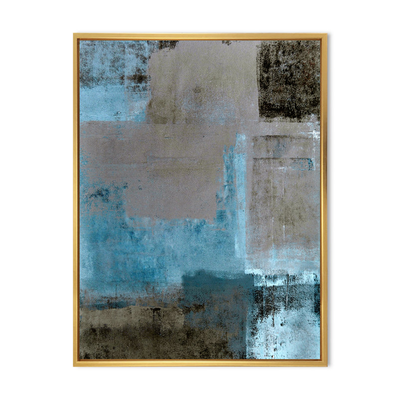 Art abstrait bleu sarcelle et brun - Art mural moderne et contemporain sur toile, H 12 po x l 8 po x P 1 po