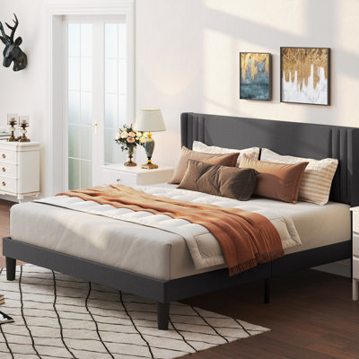 Bettyjean Upholstered Wingback Platform Bed with Padded Headboard and Underbed Storage