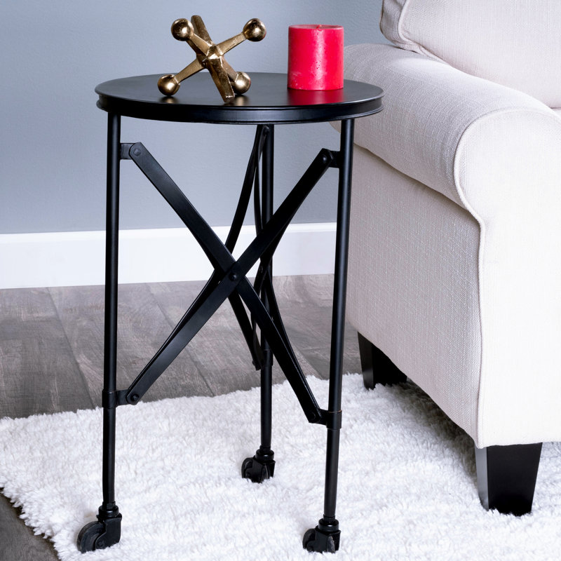 Jerlisha Iron Wheel End Table, Black