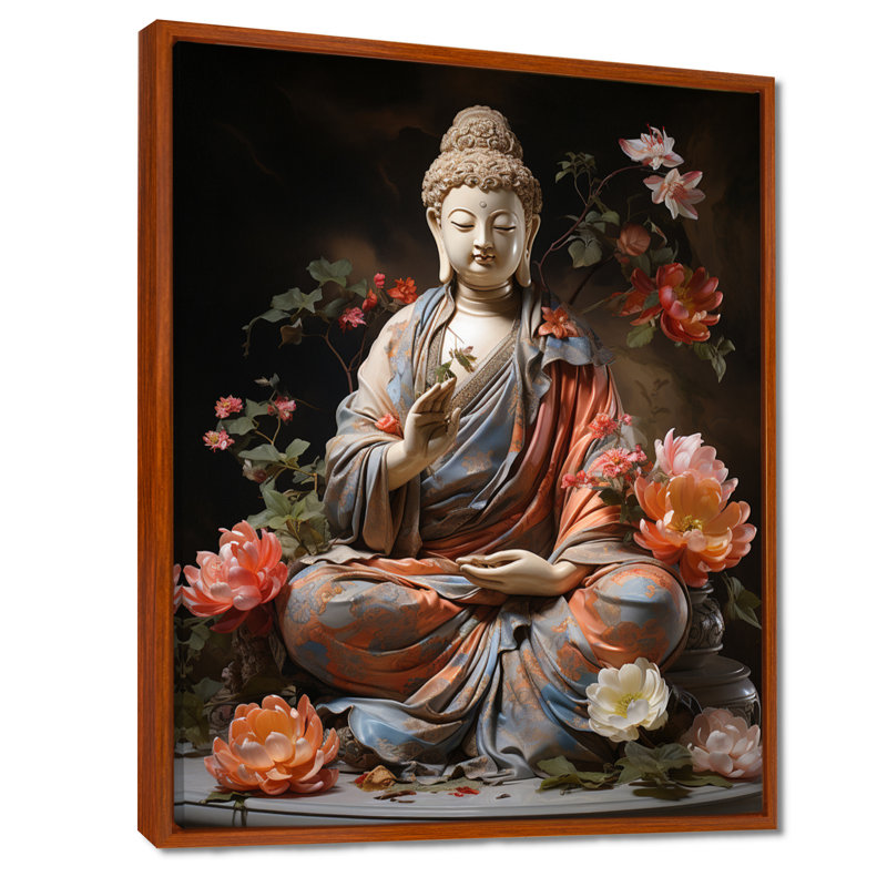 Corail gris bouddhiste Art bouddhas geste - décoration murale bouddhisme, H 20 po x l 12 po x P 1 po, Cadre flottant brun