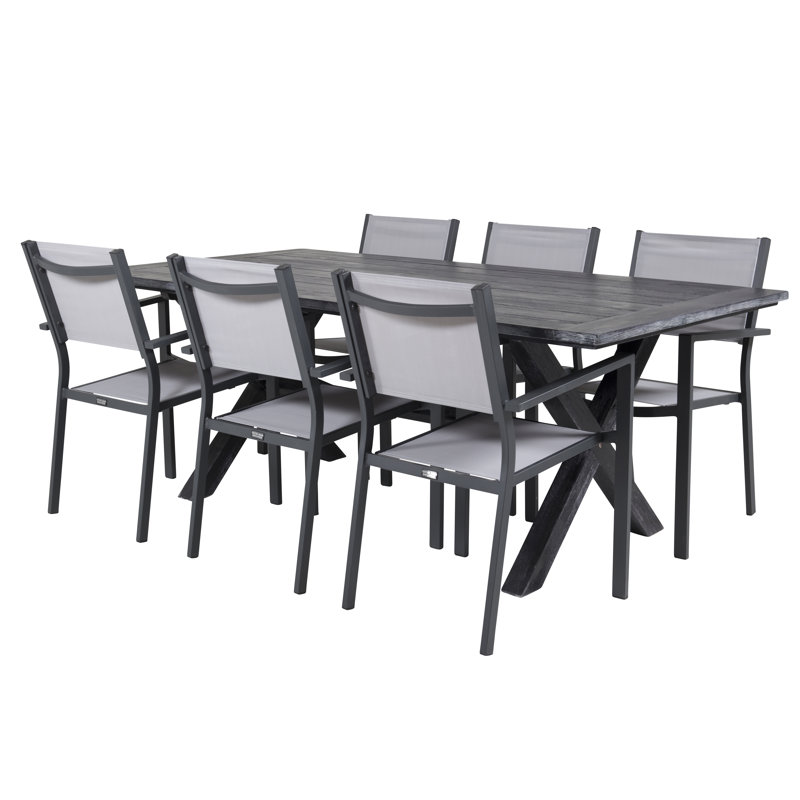 Dhairya 6 - Person Acacia Solid Wood Patio Dining Set Rectangular Table