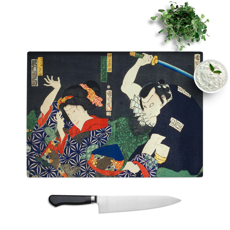 Glass Male & Female Actors by Toyohara Kunichika Chopping Board, 28.5 cm W x 20 cm L