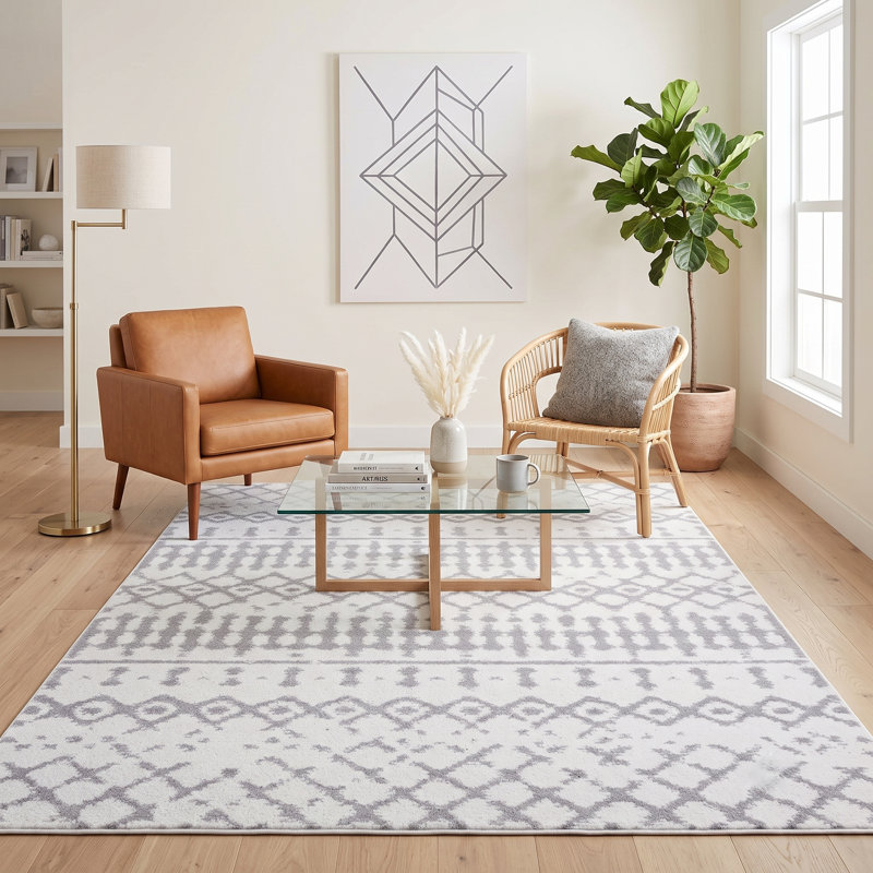 Tapis à motif géométrique blanc cassé / beige Gwyn, Rectangle 4 pi 4 po x 6 pi 2 po