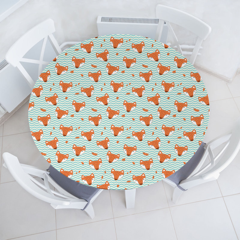 East Urban Home Cartoon Fitted Round Tablecloth Pale Blue Cinnamon 115787, 47.24'' Round